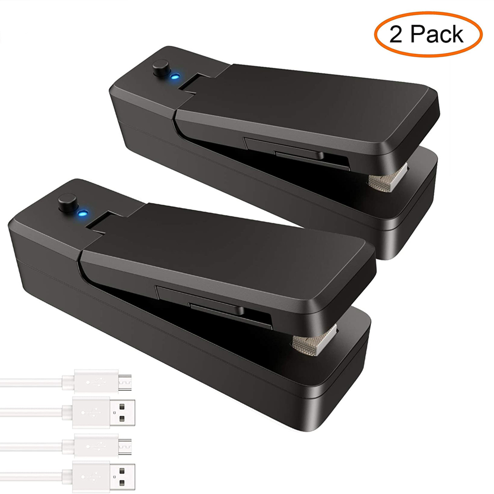 Mini Bag Sealer 2-In-1 Draagbare Dichtlassen Oplaadbare Handheld Vacuüm Dichtlassen &amp; Cutter Voor plastic Zak Opslag Voedsel: 2 pack black