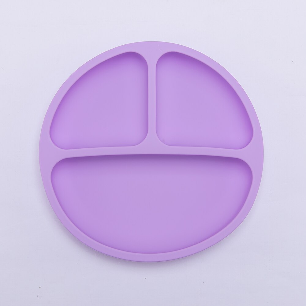 Silikone baby rund middagstallerken børneservice madtallerken foderskål splintfri tallerken: Lilla