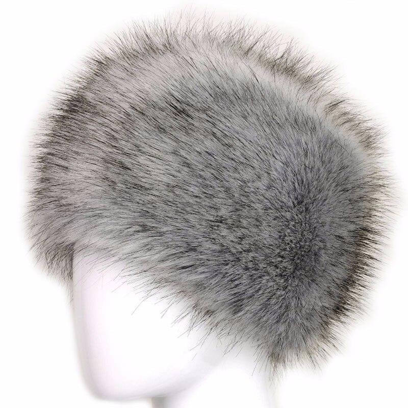 Winter Dikke Pluizige Hoofdband Voor Vrouwen Mannen Bont Haarband Russische Harige Oorbeschermers Elastische Tulband Brede Hoofddeksels Ski Hoeden Accessoires: Light Grey