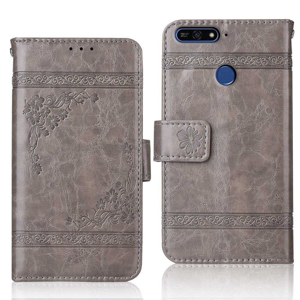 Funda trasera para Huawei Honor 7C AUM-L41, funda con flores a la para Huawei Honor 7C 7 C: oil-Grey