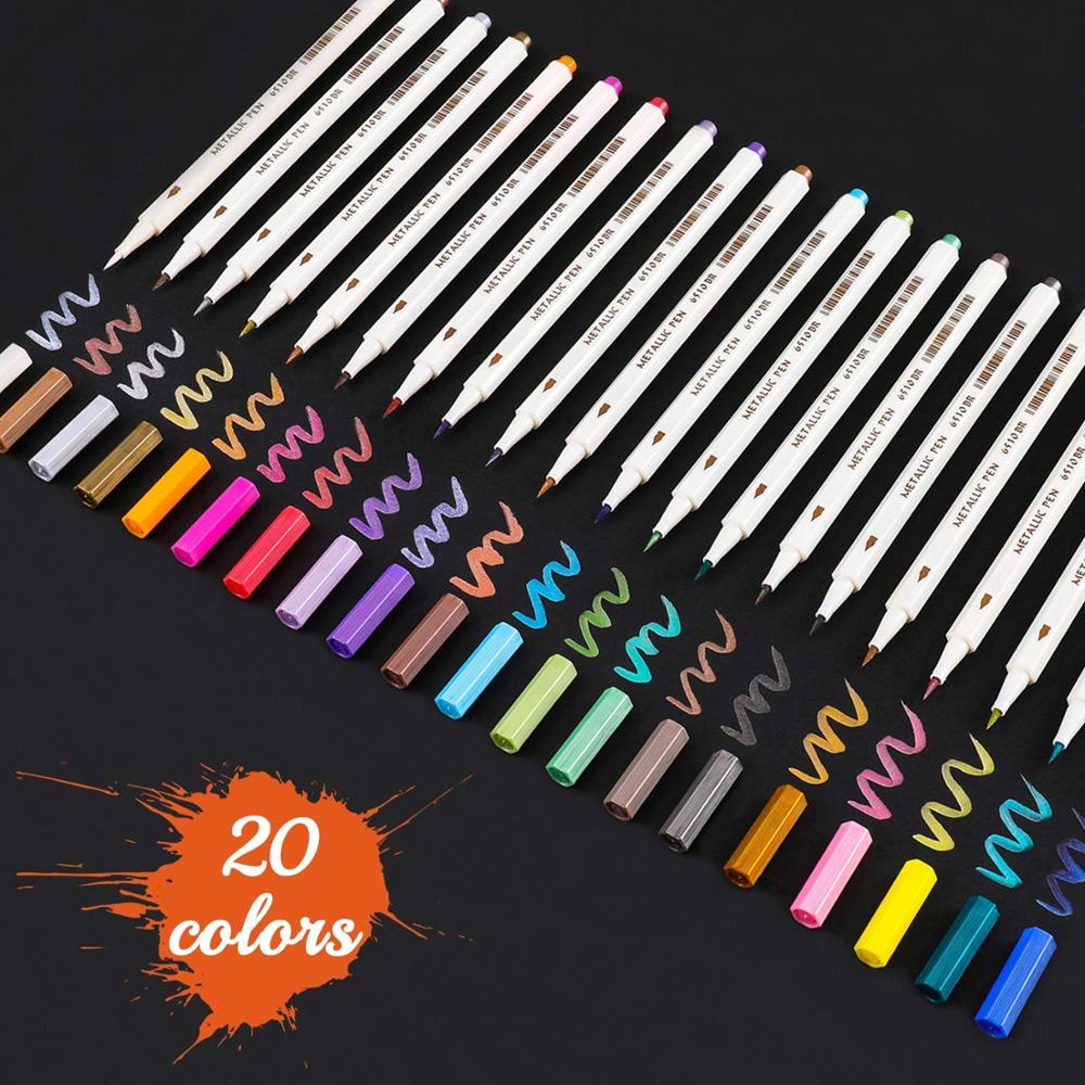 30 farver metalliske tuschpenne til glasmaling stenmaleri sten diy kortfremstilling plast keramik træ metaloverflade: 20- farve børste