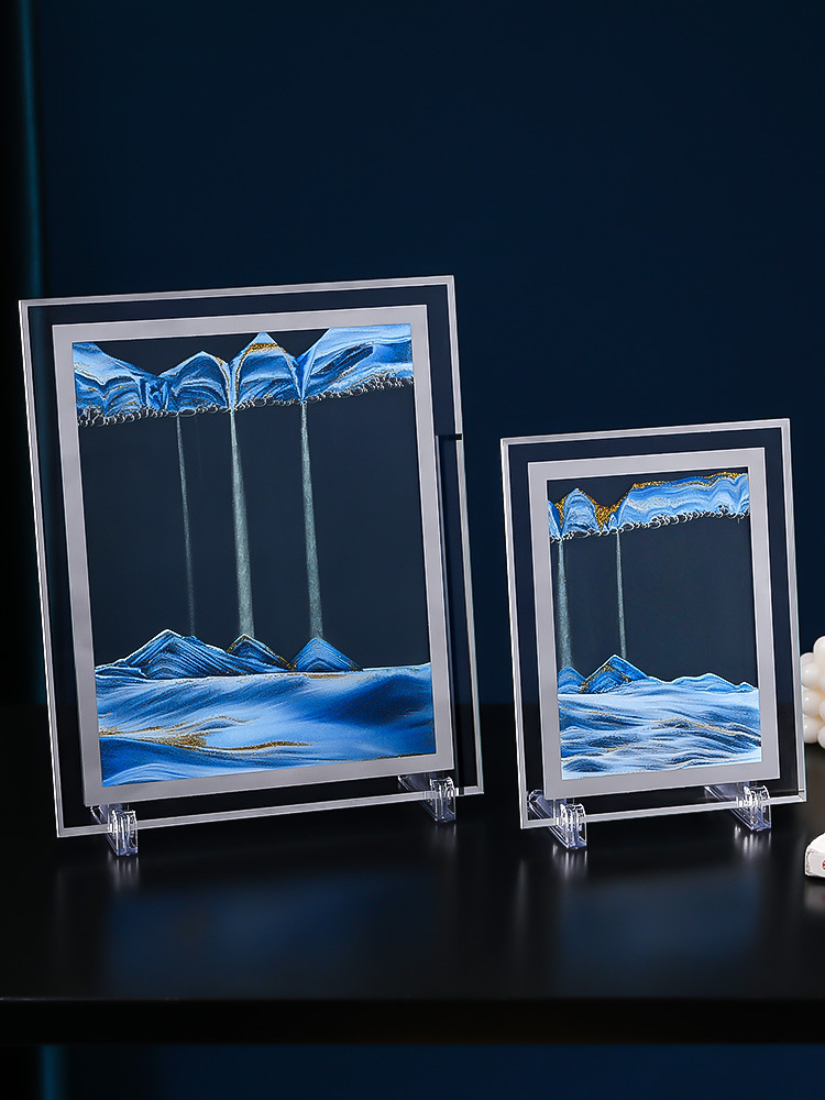 3D Bewegende Zand Kunst Foto 5/7Inch Zandloper Art Schilderen Diepzee Sandscape Vloeiende Zand Frame Rechthoek Ronde glas Home Decor: Blue- square / 10 inch