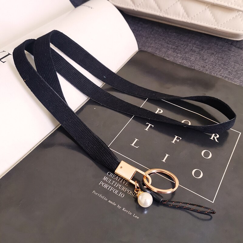 Lange Parel Pedant Telefoon Lanyard Voor Iphone Huawei Samsung Redmi Xiaomi Ketting Riem Voor Werken Card Badge Sleutelhanger: black