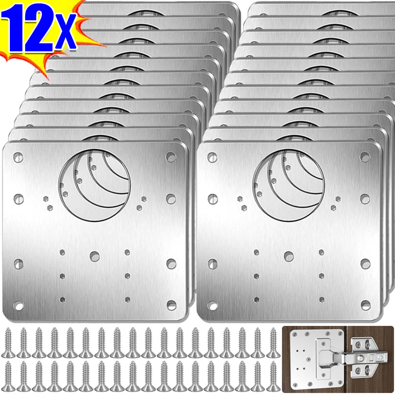 Stainless Steel Hinge Repair Plate Kits Cabinet Furniture Drawer Table Hinges Mounting Plate with Screw Flat Fixing Brackets