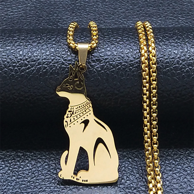 Collar de diosa del gato egipcio Bastet, collares Vintage de acero inoxidable, Color plateado, antiguo Egipto, joyería para hombre N4637S02