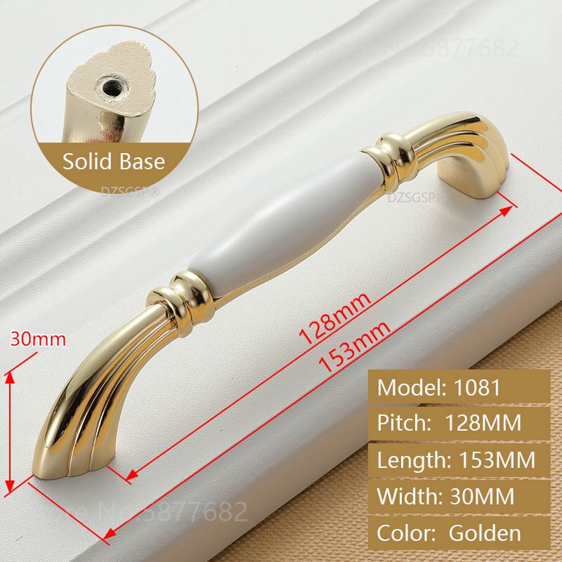 Closet Wardrobe Pull Zinc Alloy Ceramic European Gold Ivory White Diamond Cabinet Kitchen Knob Drawer Cupboard Handle: 1081-128