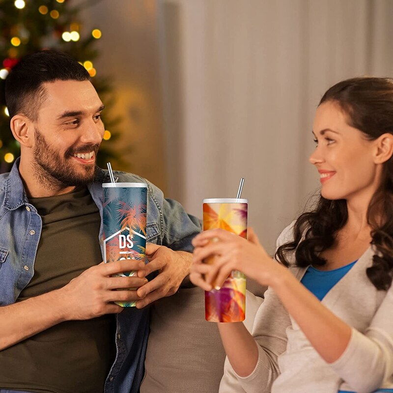 14Pcs Sublimation Blank Skinny Tumbler Set 20Oz Blanks Skinny Straight Cups Bands Sublimation For Heat Press Machine DIY