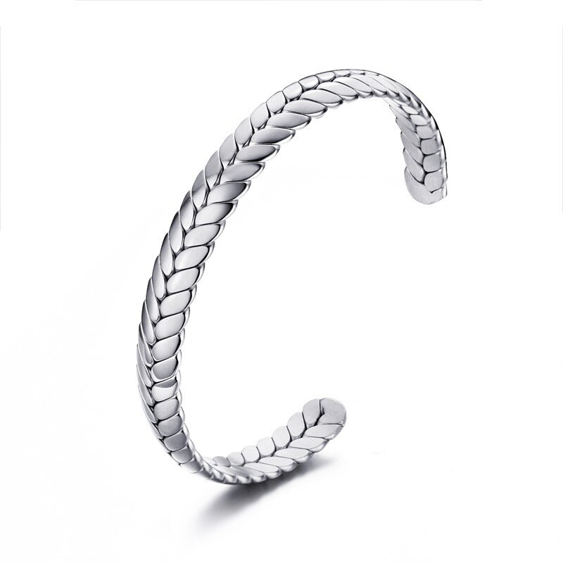 Mannen Manchet Bangle Gevlochten Rvs Open Armband Mannen Sieraden Brazalets: Silver color