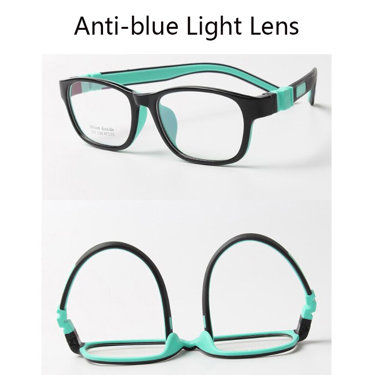49-15-130mm Anti-blue light lens Children Glasses Frames Cute Flexible Soft Detachable Vision Glasses Children Kids Eyewear: Black Green
