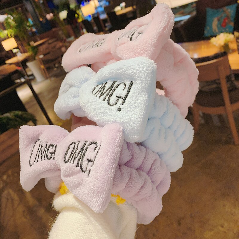 Letter OMG Coral Fleece Soft Bow Headbands for women Girls Cute Hair Holder Hairbands Hair Bands Headwear Hair Accessories