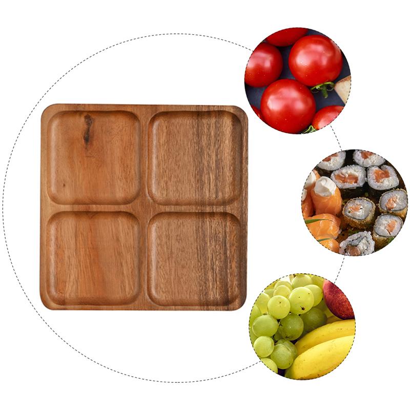 1 pc frugttallerken snack tallerken special tallerkener snack fad miljøvenlig serveringsbakke delt tallerken træ snack skillevæg brun