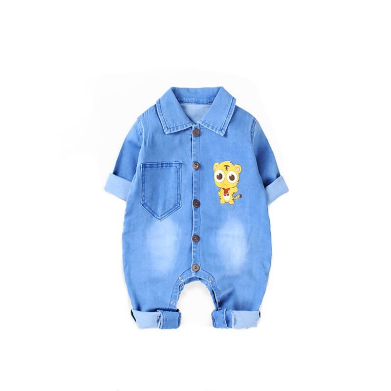 Baby Kleding Jongens Rompertjes Lange Mouwen Cartoon Print Denim Romper Kids Casual Jongen Jumpsuit