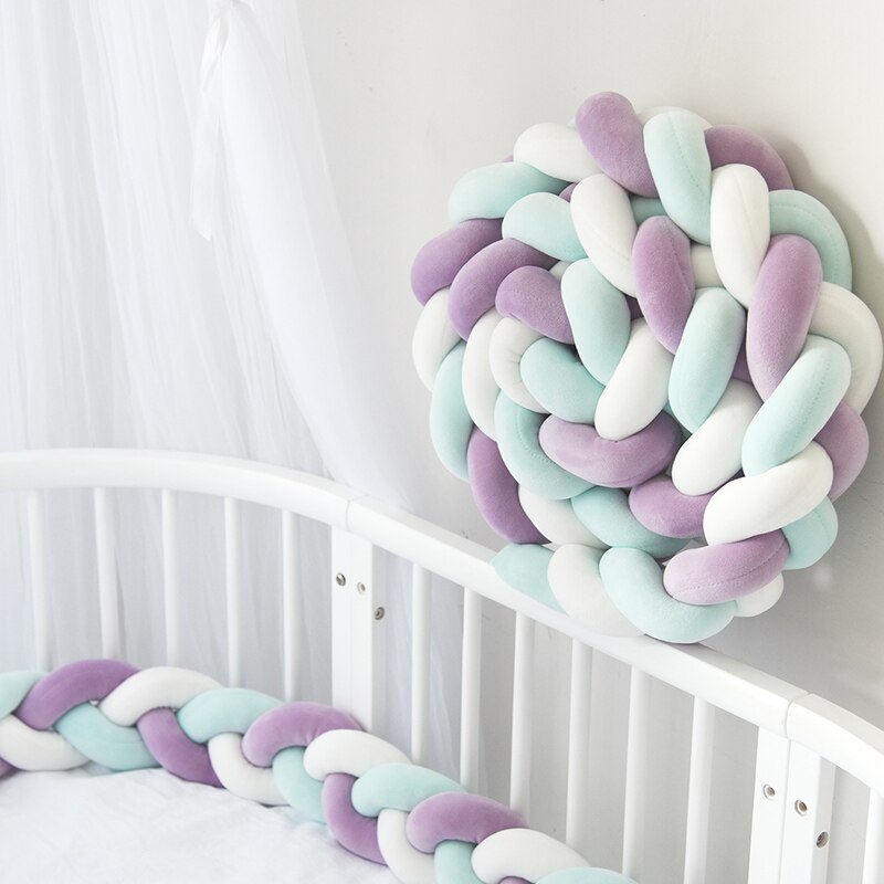 2M Baby Bumper Bed Braid Knot Kussen Kussen Bumper Baby Bebe Wieg Protector Cot Bumper Room Decor Nordic Weven suikerspin: green purple white