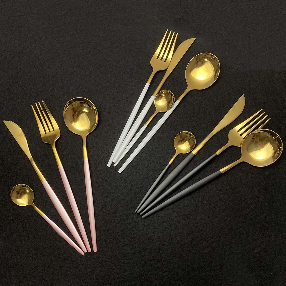 Zwart zilver 18/10 bestekset roestvrij staal 24 stuks servies steakmes theelepel feest keuken eten serviesset