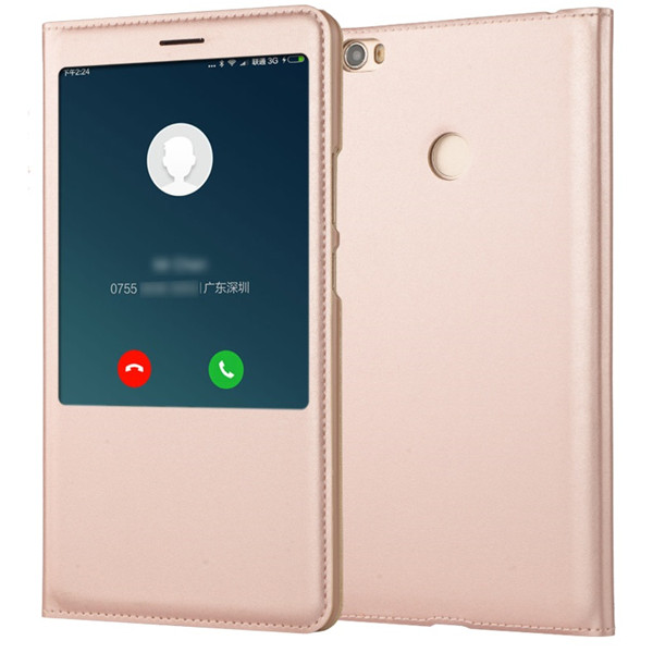 Luxury Leather Flip Phone Case Cover for Xiaomi Mi Max Max2 Max 3 Coque Mobile Phone Shell Funda with Front Open Window View: for Mi Max / Rose Gold