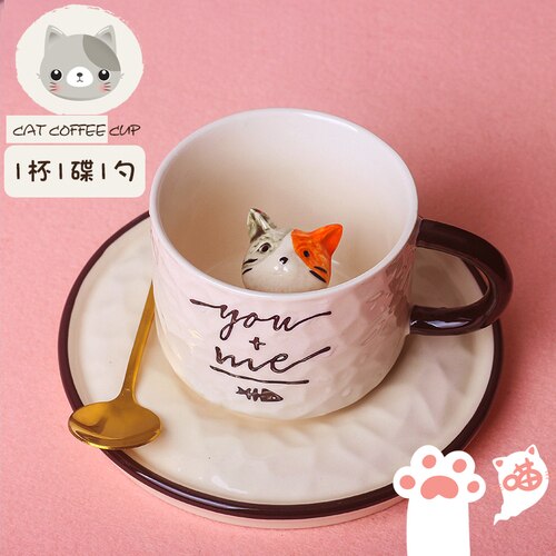 Ceramic Tea Cup Set Cute Cartoon Japanese Style Dessert Cup And Saucer Set Coffe Koffie Kopjes Tableware Teaware ED50BD: d