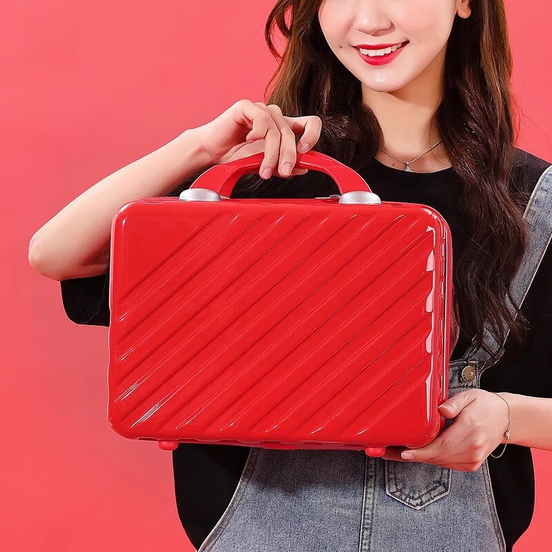 New14Inch Cosmetic Case Box Beauty Makeup Case Bag Organizer small Travel Suitcase Luggage Storage Bag Women Travel wash handbag: Red