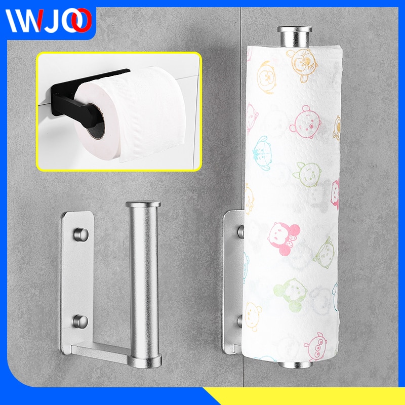 Soporte de papel higiénico negro aluminio Portarrollos de papel higiénico de baño soporte para papel de cocina al vacío colgador montado en la pared toallero