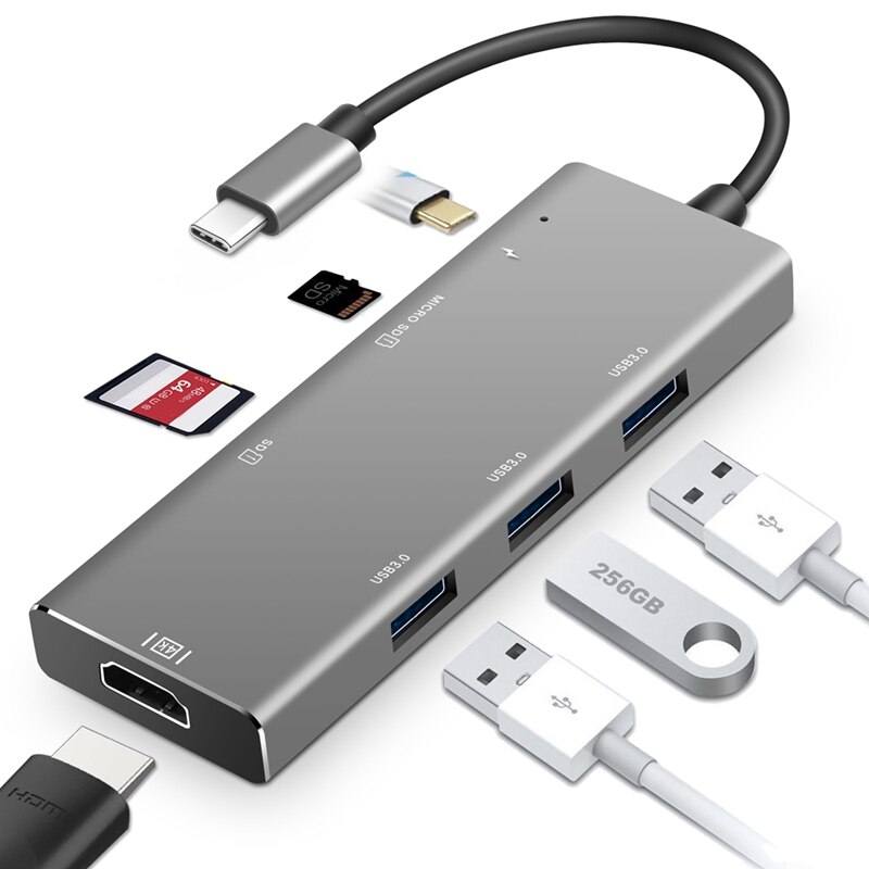 Yc740 Type-C Hub Docking Station 7 Poort Type C Uitbreiding Hdmi Lage Temperatuur Voor Accessoires Usb