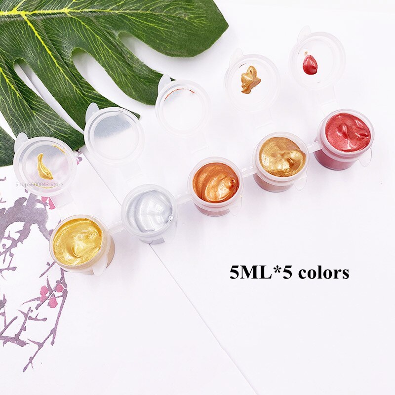 Metallic Acrylic Paint 5ML*5 Color Waterproof and Non-fading Plaster Sculpture Coloring DIY Hand-painted Graffiti Paint: Default Title