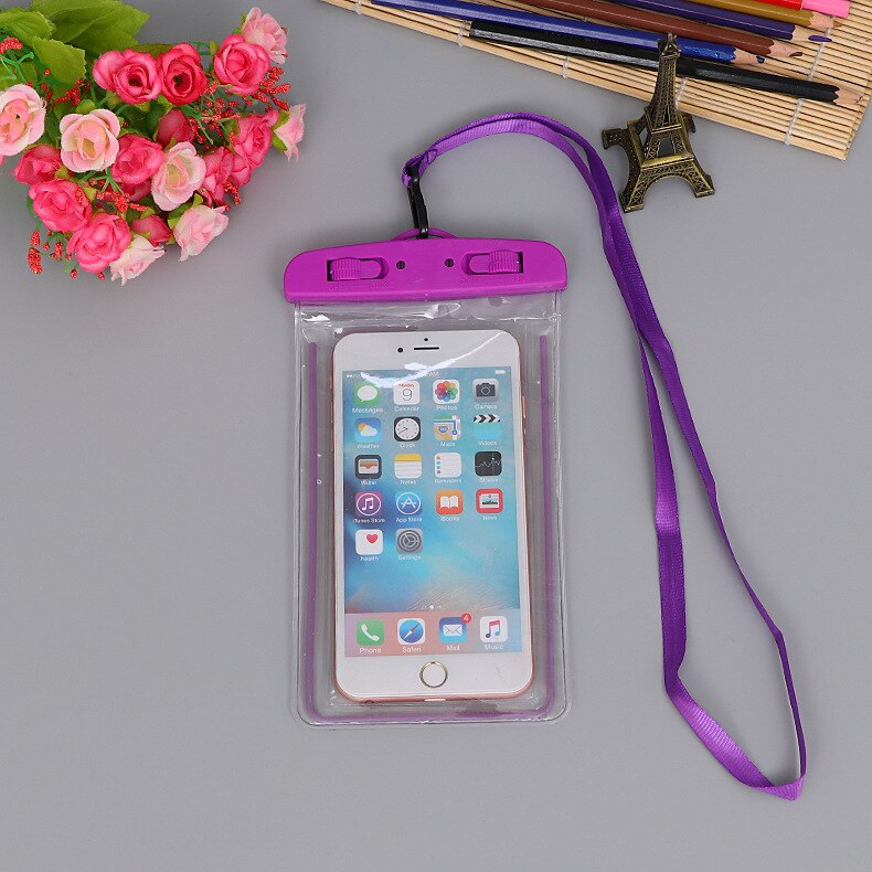 Universel vandtæt taske til iphone x xs max 8 7 6 s 5 plus cover taske taske tasker til telefon coque vandtæt telefon sag: Lavendel