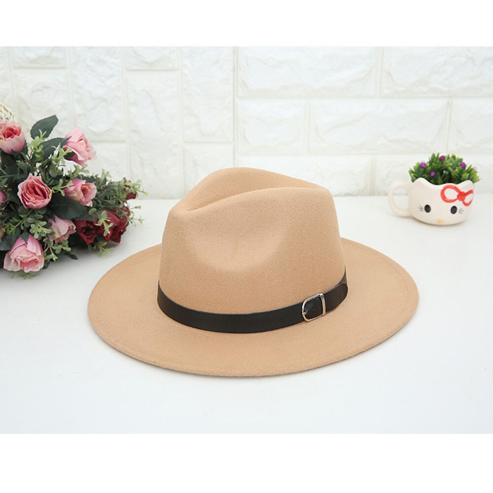 Classic British Fedora Hat Men Women Imitation Woolen Winter Felt Hats Black Wine Red Blue Jazz Hat Chapeau: Khaki