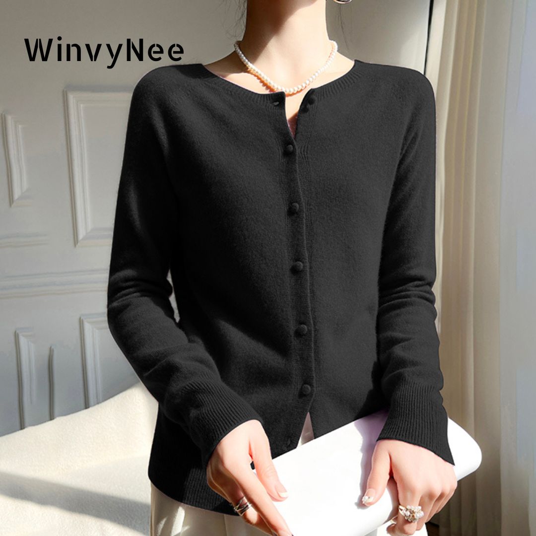 WinvyNee Roupas femininas de lã merino cardigans pretos suéter sólido casual quente agasalhos de malha tops outono jumpers B 1263018 Um