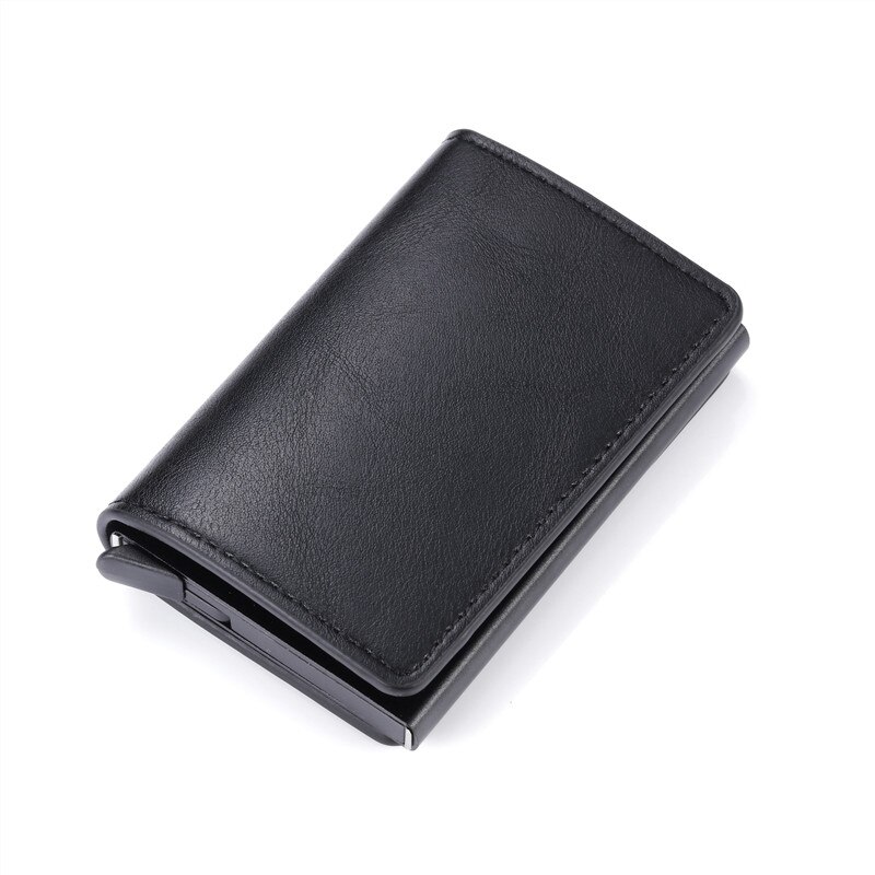 Man Women Smart Wallet Business Card Holder Hasp Wallet Aluminum Metal Credit Business Mini Card Wallet: Black