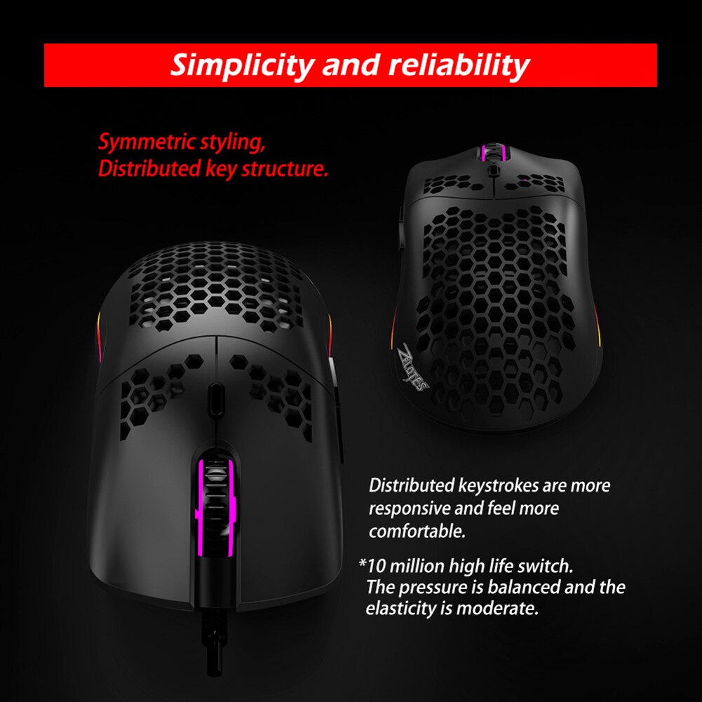 ZELOTES C7 USB Wired Gaming Mouse - 16000DPI, 12 Buttons, RGB Honeycomb Backlit, Adjustable DPI