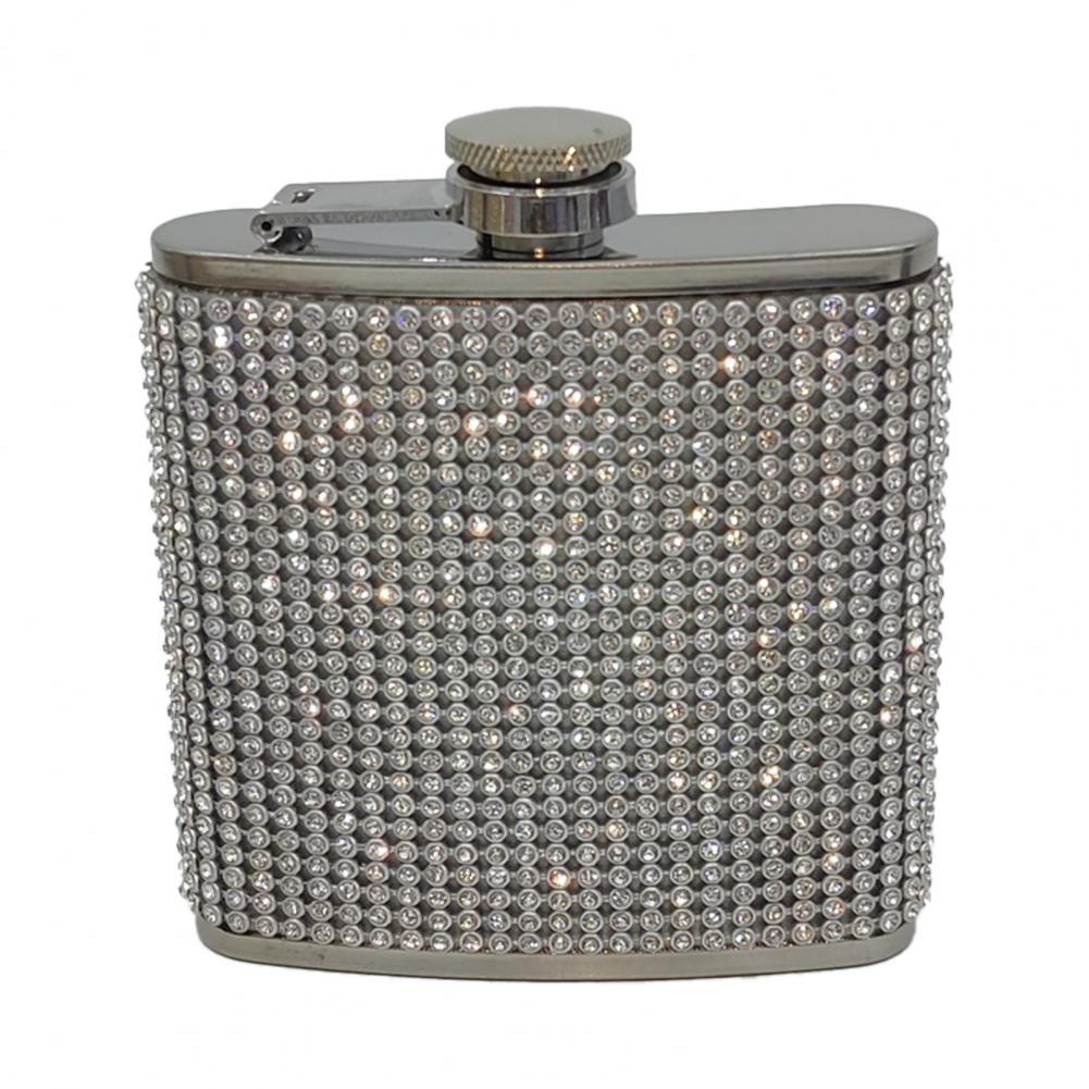 180ml stainless steel with pink diamond hip flask ,Special hip flask for Ladies Anti Wine Flask for Household: Silver