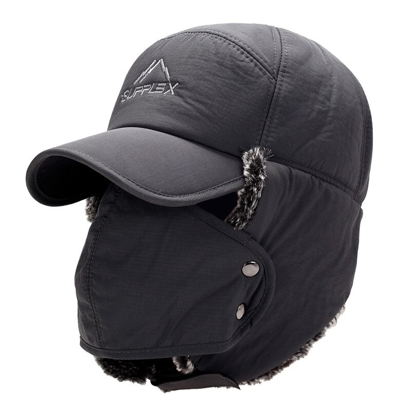 Vinter mænd og kvinder varm fiskeri hat udendørs fortykkelse bjergbestigning kold cap ørebeskyttere holde varm cap: Grå 2