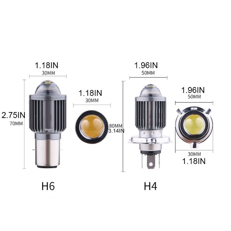 Scooter Bicolor LED Fisheye Headlight Conversion Bulb H4 to High Low Beam Light