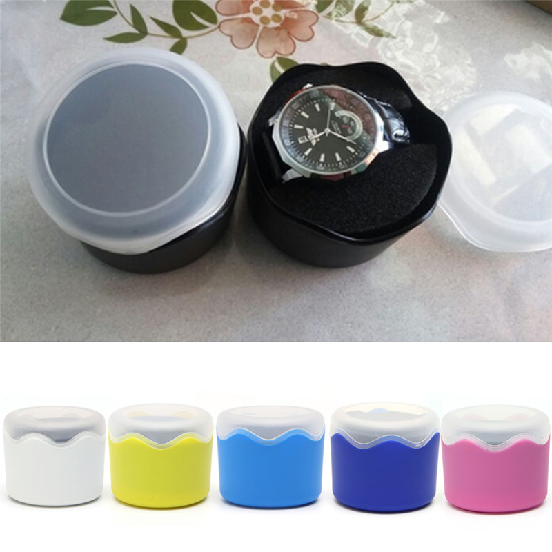 1PC couleur bonbon montre-bracelet mallette de rangement en plastique unique montre boîte boîtier avec éponge