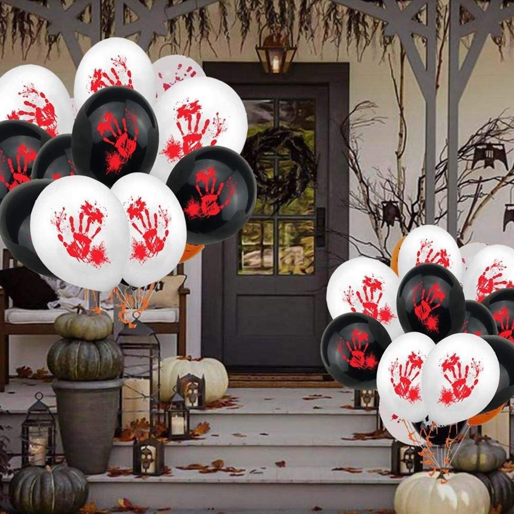 10 unids/set de globos de Serie de Halloween con letras negras sangrientas impresas, Calaveras, estampado a mano, globos para decoración de Halloween, sangre P Q0C4