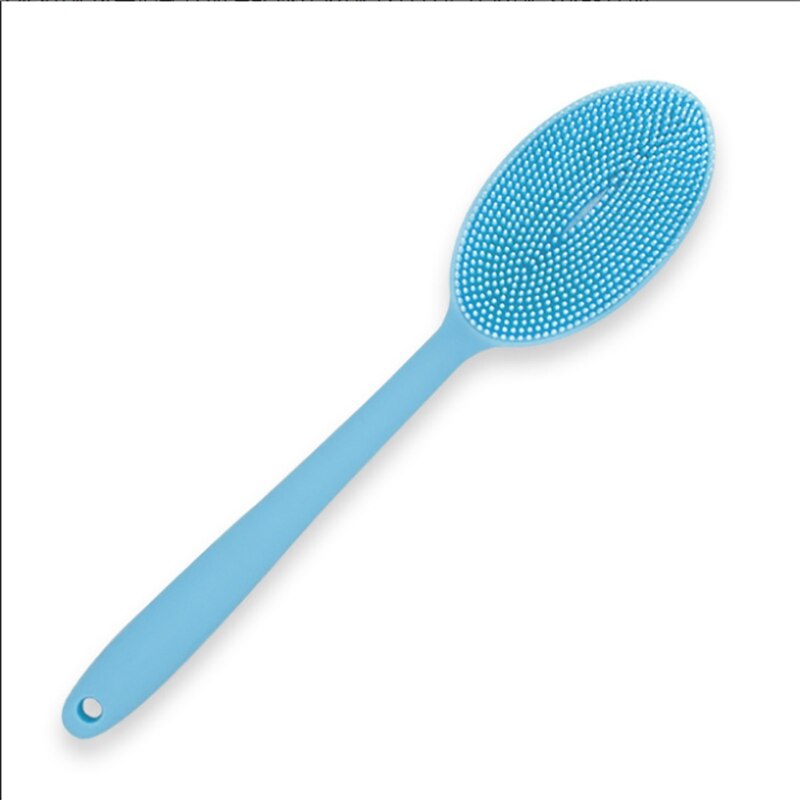 Siliconen dubbelzijdige badborstel met lange steel, rugborstel voor massage, douche, reiniging, verwijdering van exfoliërende badborstel: Blauw
