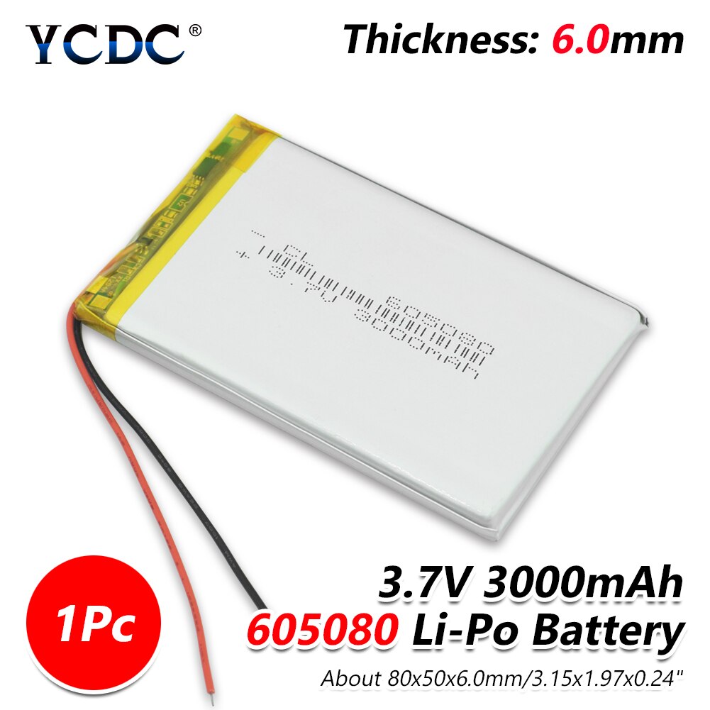 2PCS Lithium Polymer 605080 Model Battery 3.7V Li ion 3000mAH Large Capacity Cells Rechargeable Replacement for MP3 Player