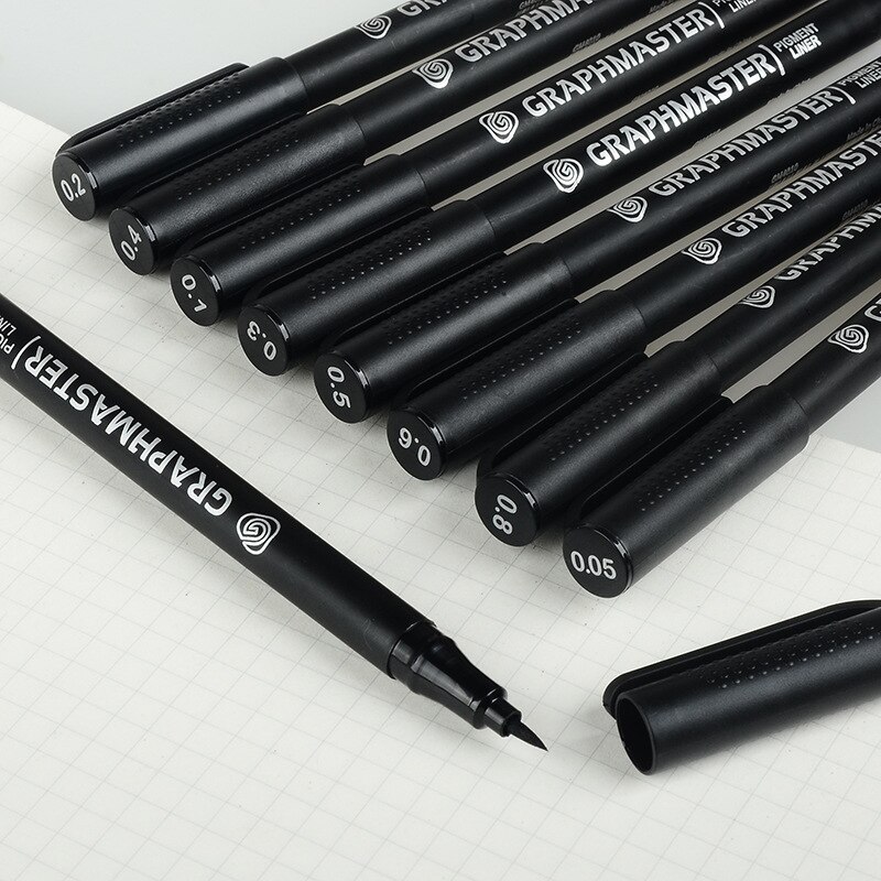 9 Different Tip Pigment Liner Pens Graphmaster Water Resistance Fine Point Art Brush Marker Drawing Sketch School H6204