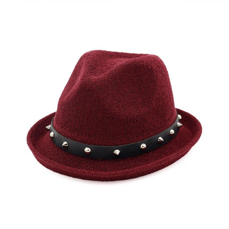 Buttermere fedora hoed dames klinknagel effen beige trilby hoed jazz hoed casual lus garen zomer herfst vrouwelijke punk rock pet: Rood