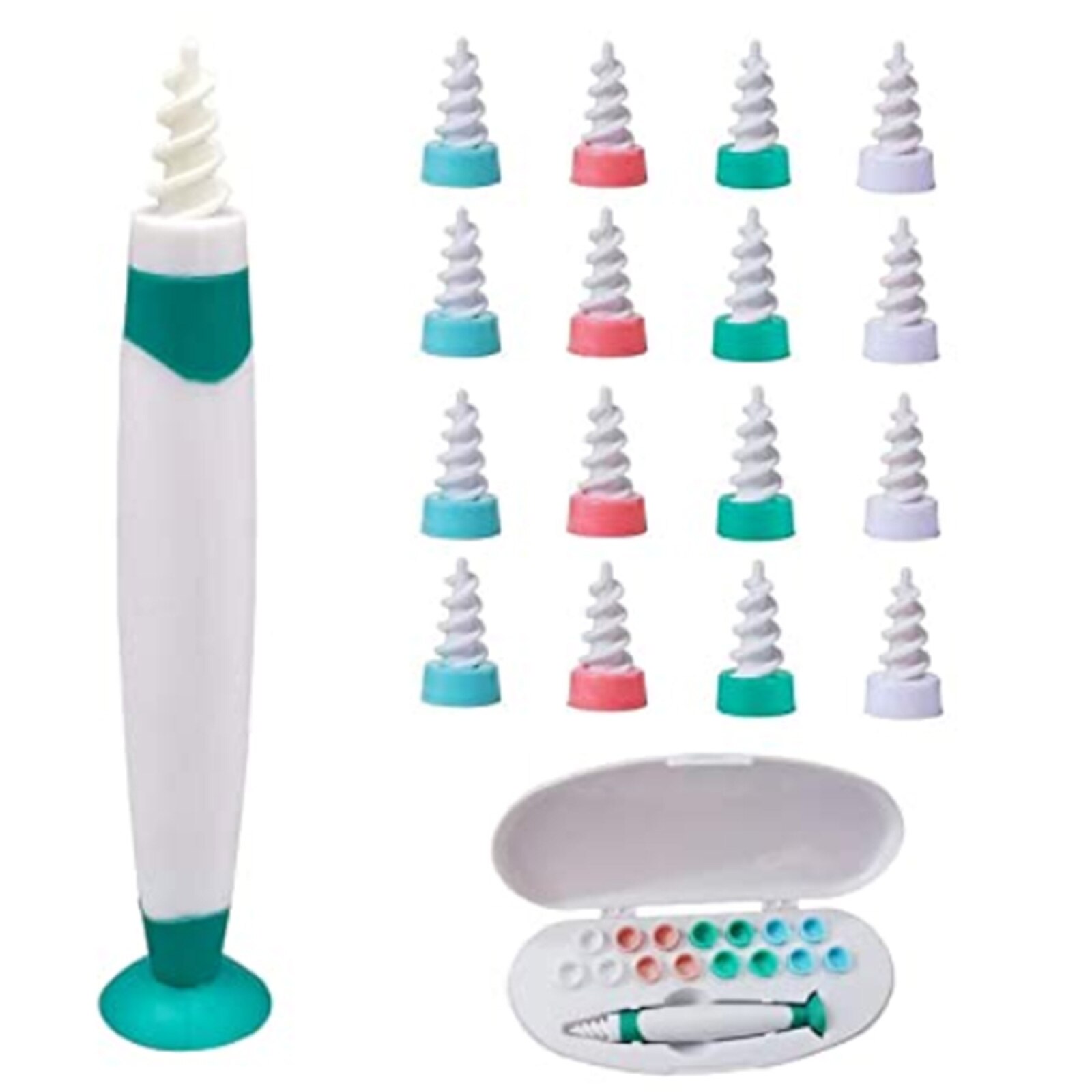 Ear Cleaner with 16 Replacement Heads Suction Cup Spiral Earwax Removal Tool Set: Green