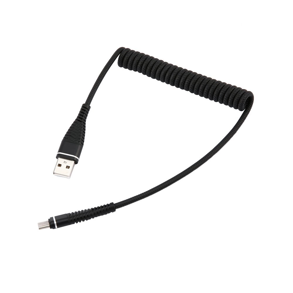 spiral type-c hann skjøteledning datasync lader metalltråd ladekabel usb-c type c kabel strukket spiralfjær til samsung: Svart