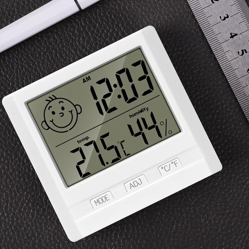 Glimlach Gezicht Digitale Klok Grote Lcd Elektronische Tafel Klokken Met Temperatuur Vochtigheid Voor Kinderkamer Klok Thermometer Hygrometer