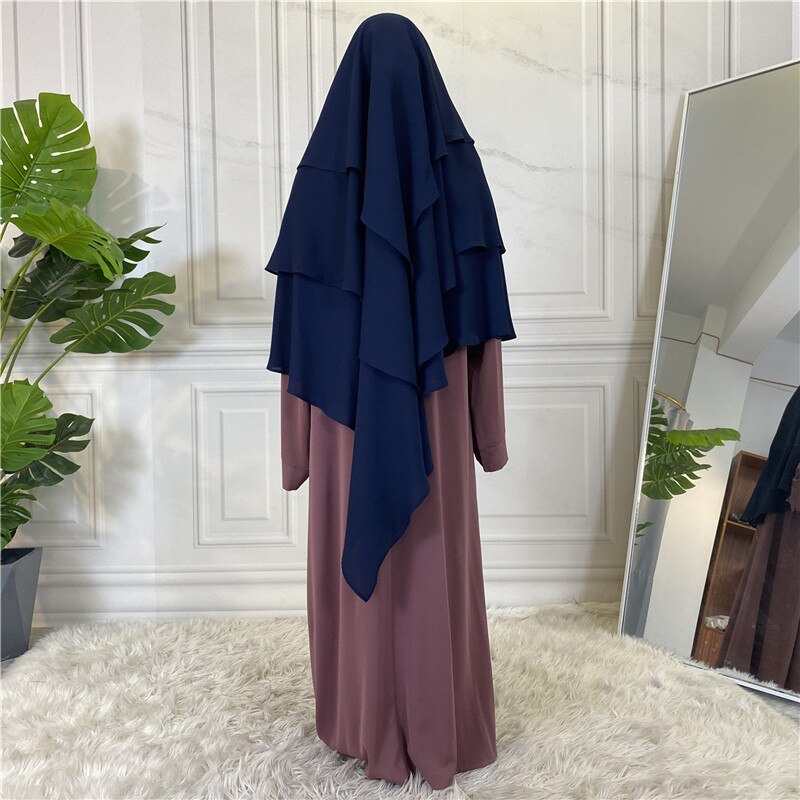 Ramadan Eid Prayer Garment Long Khimar Hijab Scarf Sleeveless Tops Islamic Women Abaya Jilbab Abayas Muslim Arab Clothing Niqab: navy blue Khimar