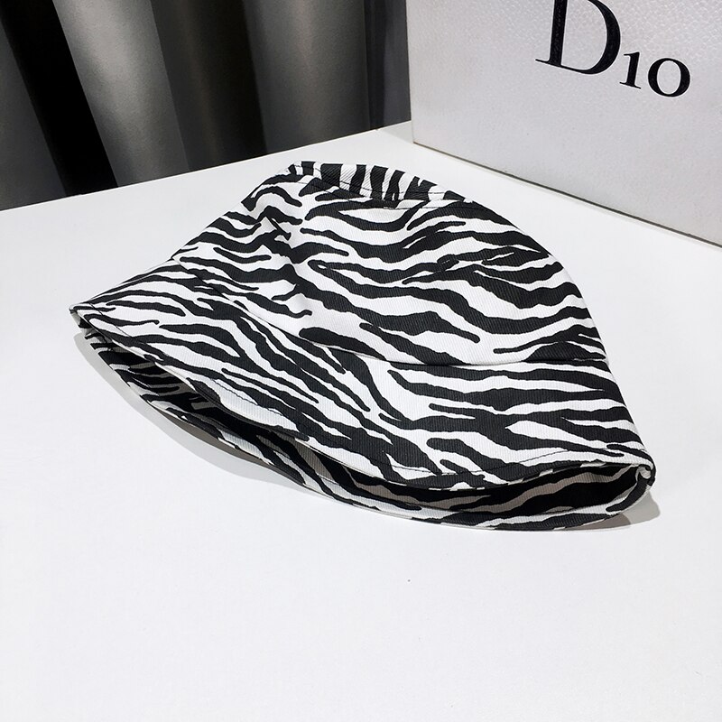Zebramønster fiskerhatte kvindelig sommer afslappet all-match udendørs rejse spand hat mandlig bomuld street hip-hop solhat