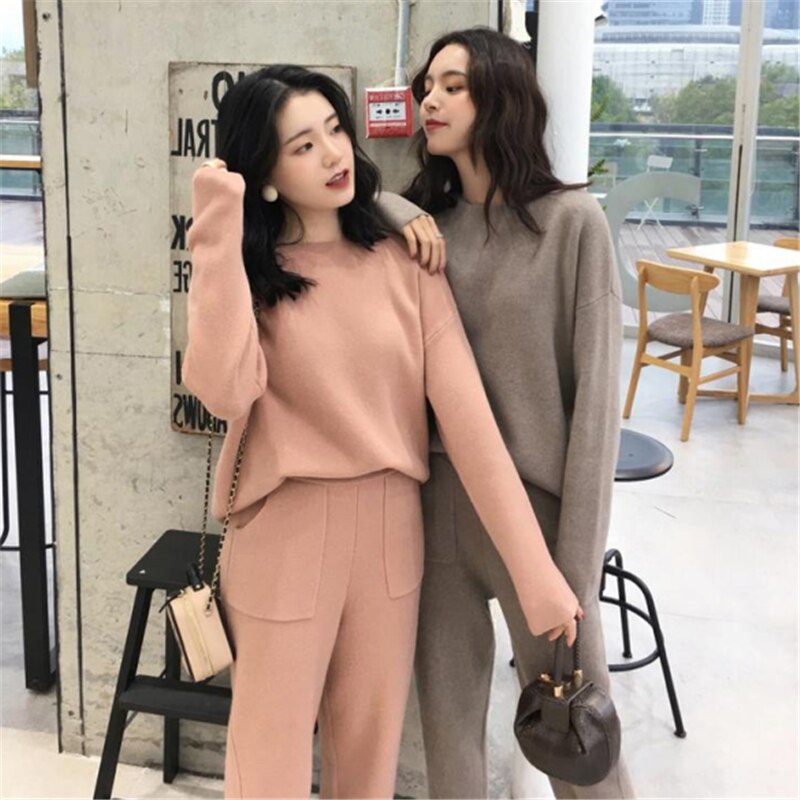 Tom Hagen Autumn Women Suit Warm Cashmere Sport Suit Sweater Two Piece Knitted Set Casual Tracksuit Jogger Set Sweatsuit