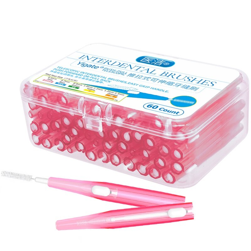 Push-Pull Interdental Brush Gum Interdental Tooth Brush Orthodontic Wire Brush Toothbrush Oral Care Toothpick 60 Pcs/Pack: P