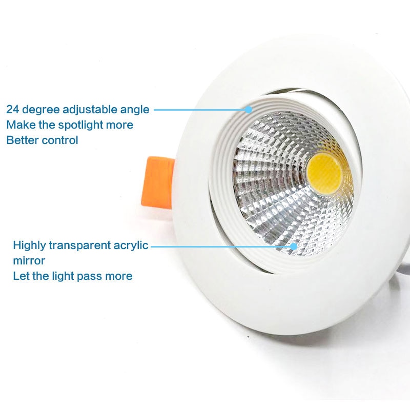 Led-alasvalo cob kattokohdevalaisin 6w 220v 230v säädettävä kulma katto upotettavat valaisimet sisävalaistus