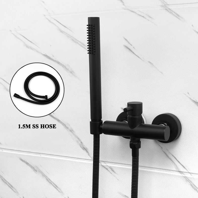 Chrome Black Bathroom Handheld Shower Set Brass Wall Mounted Cold Water Faucet Hand Shower Mixer System Brushed Gold Finish