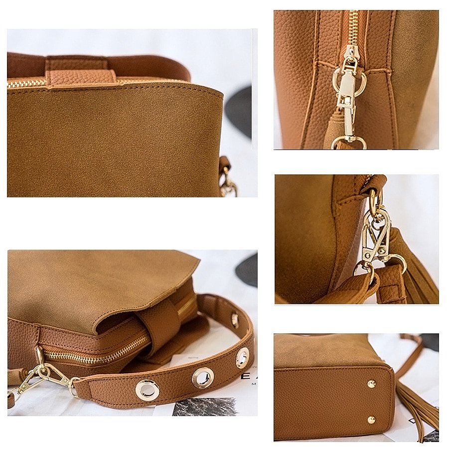 YBYT nubuck PU leer vrouwen emmer tas vintage casual brede schouderriem vrouwen tas crossbody bag hotsale kwastje vrouwelijke handtas