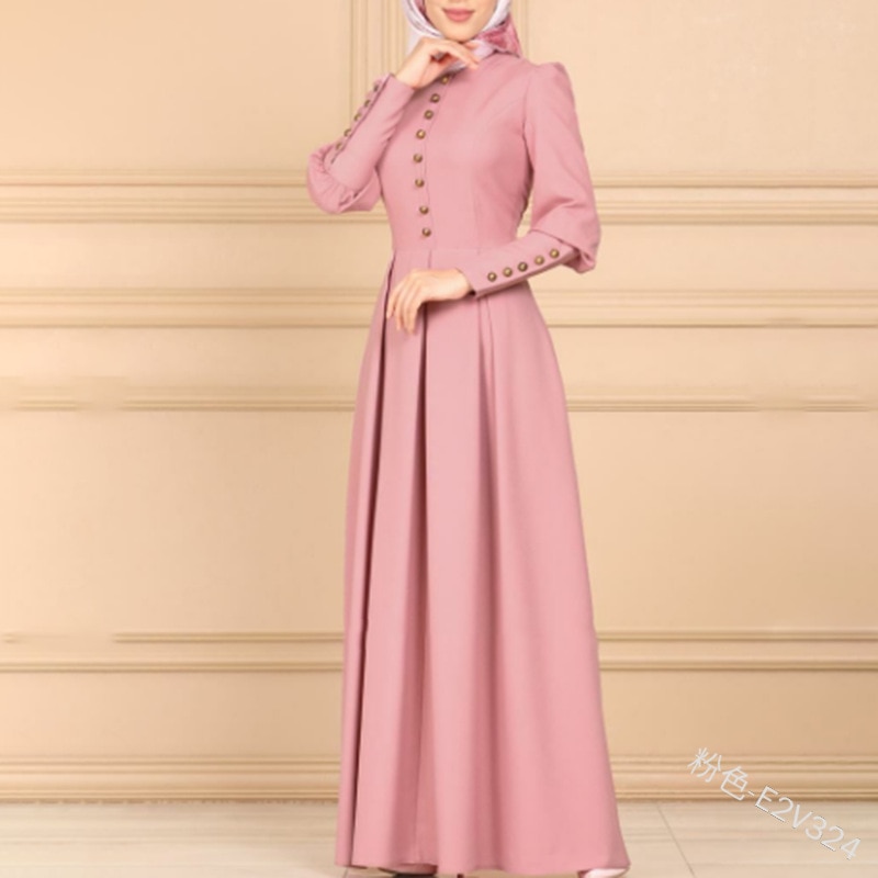 Tyrkiet dubai muslimsk lang kjole kvinder stor swing a-line abaya kaftan kimono islamisk tøj elbise marokkansk kaftan hijab kjoler: Lyserød / Xxxl