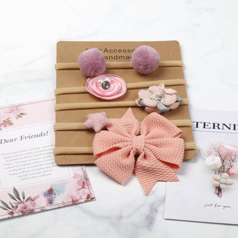 5 pçs/set bebê meninas headbands bonito flor arcos elástico náilon faixa de cabelo acessórios para o cabelo doce princesa bebê bandana